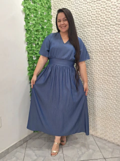 Vestido Maxi Midi com Lastex Jeans Nívea - Mi Amore