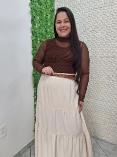 Conjunto Blusa Tule e Regata Marrom Fiorela - Mi Amore - Mi Amore Moda Evangélica