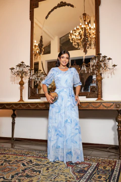 Imagem do Pré Venda - Vestido Longo Tule Azul Estampado Jasmine - Mi Amore