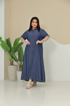 Pré Venda - Vestido Chemise Plus Size Azul Jeans Abigail - Mi Amore