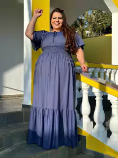 Vestido Plus Size Longo com Lastex Jeans Karoline - Mi Amore - loja online