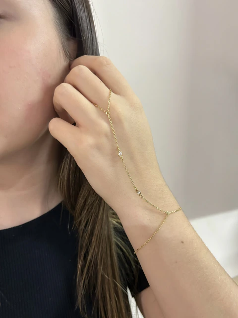 Hand Chain - Pulseira de mão com zircônias