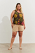 Regata Estampada Fina Flor Plus Size Marrom