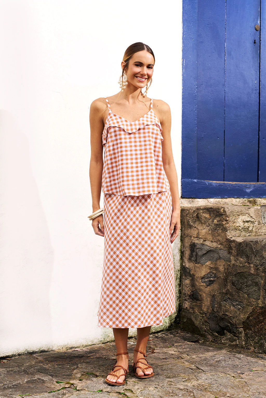 Regata Evasê Vichy Caramelo