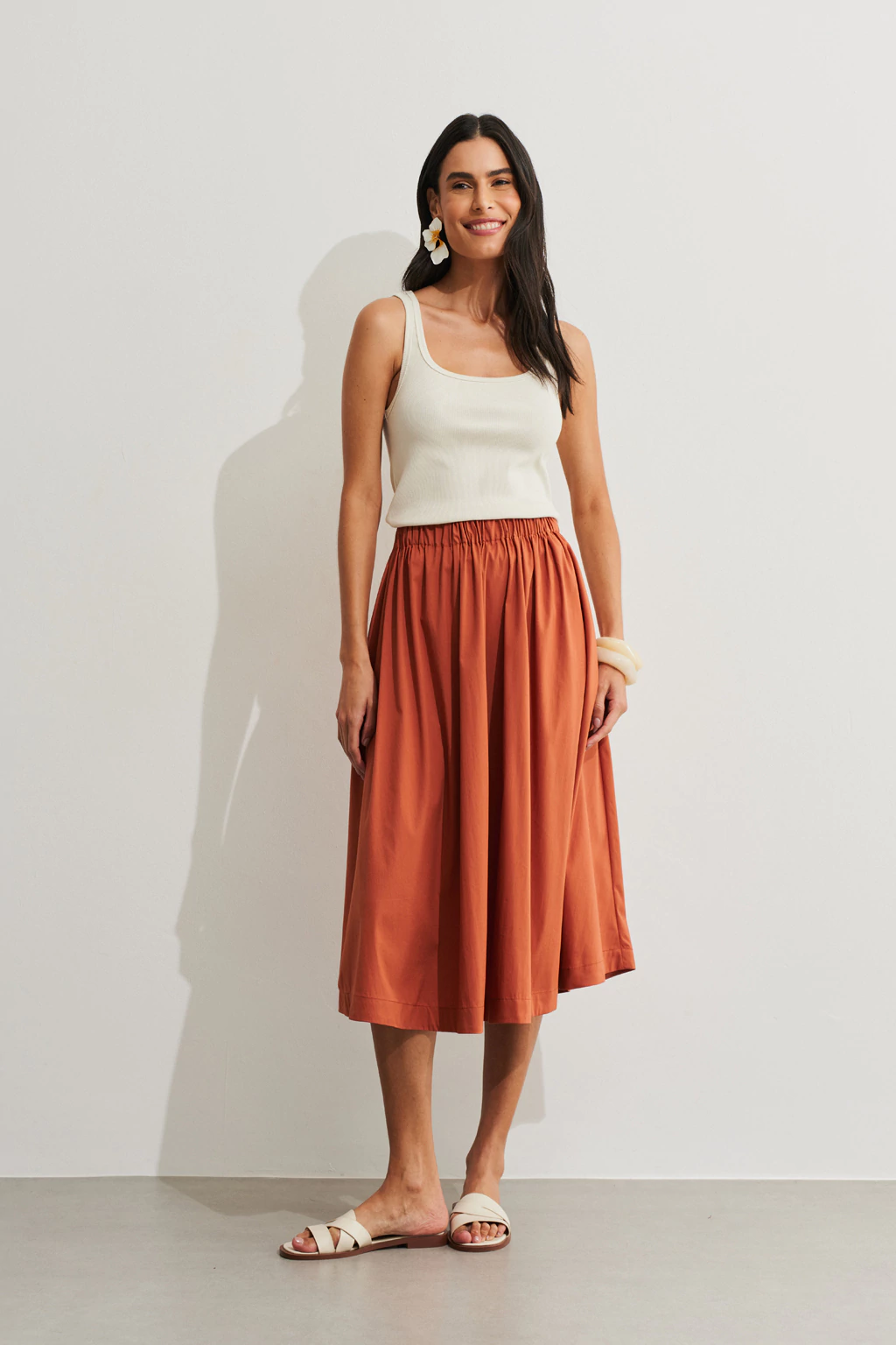 Saia Lisa Midi Tricoline Terracota