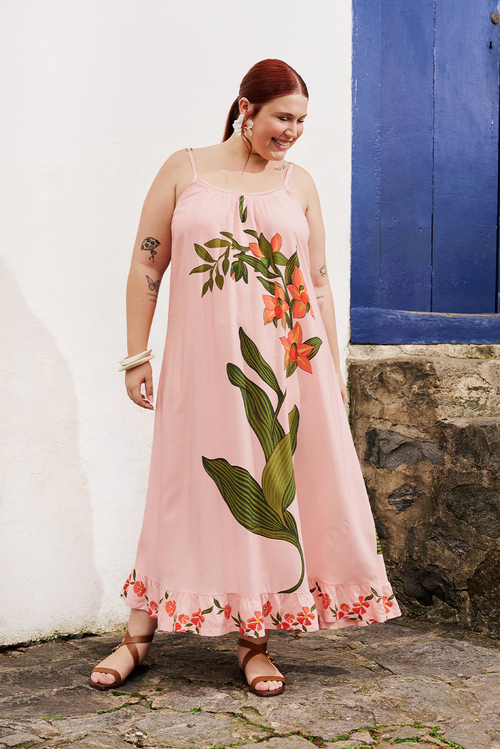 Vestido Estampado Orquídea Real Plus Size Rosa