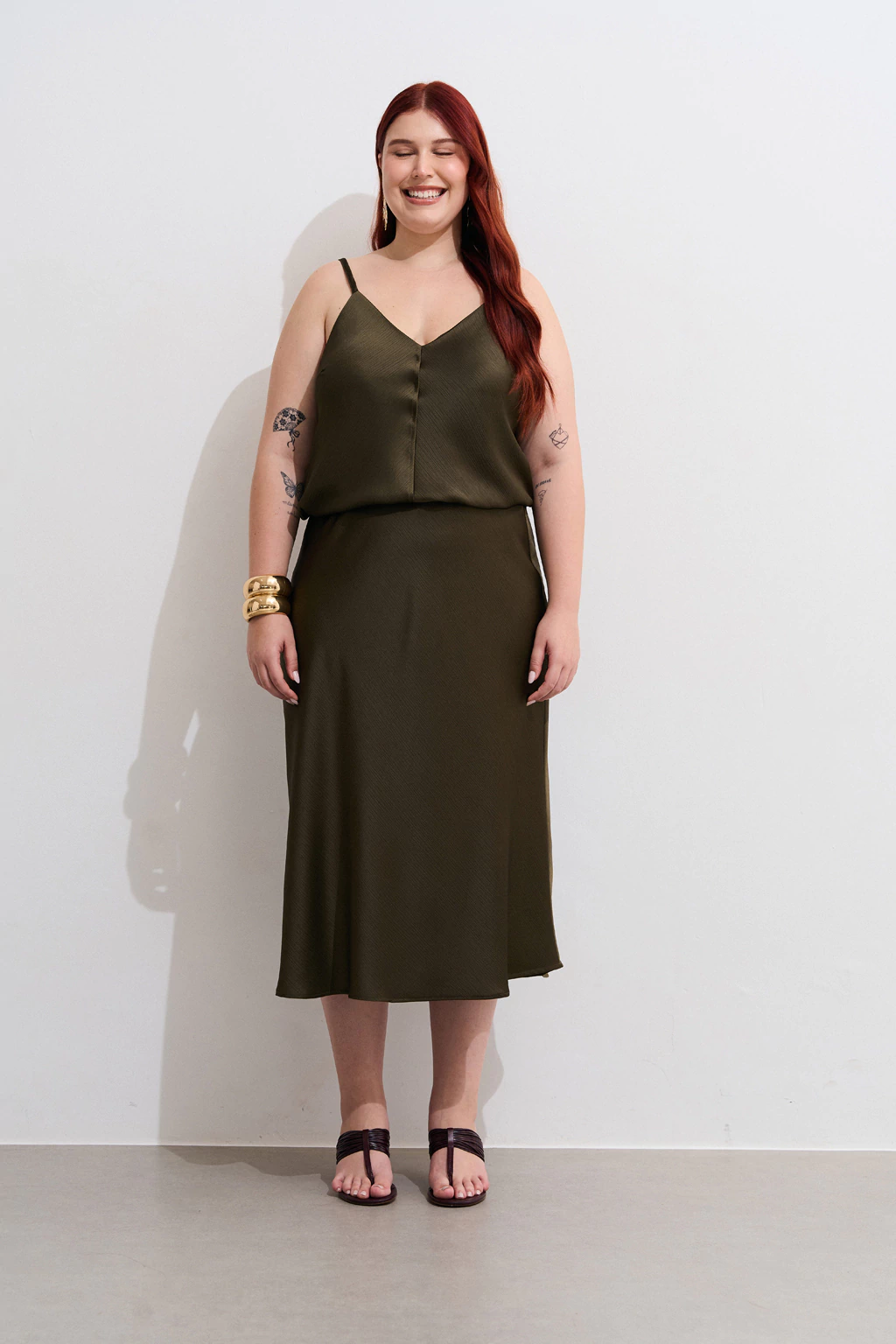 Saia Midi Cetim Amassadinho Militar