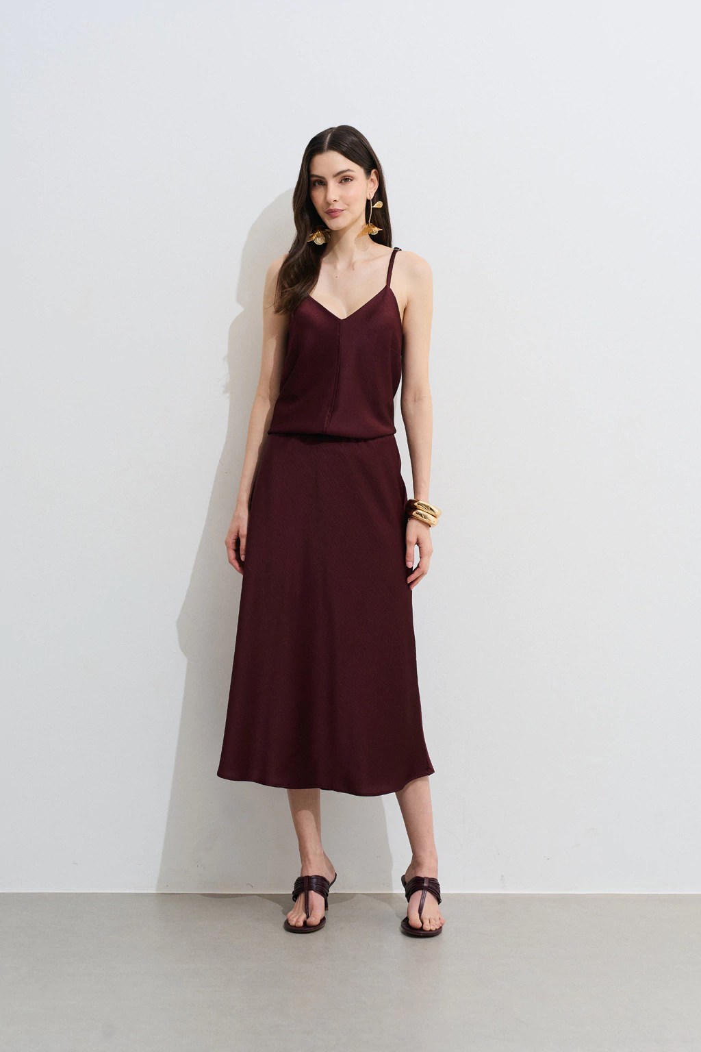 Saia Midi Cetim Amassadinho Vinho