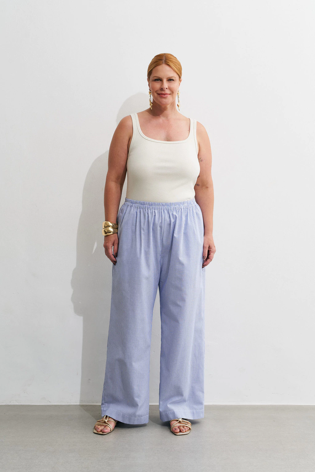 Calça Algodão Listrado Azul