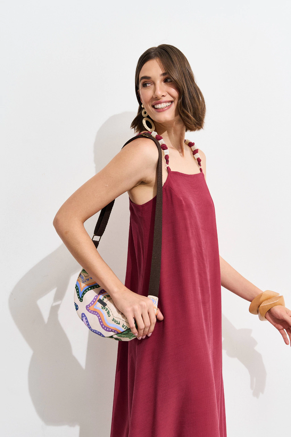 Bolsa Meia Lua Estampada Off White