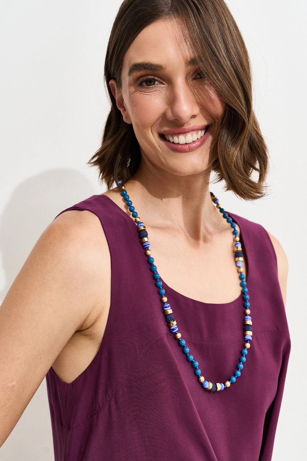 Colar Longo Mini Bolinhas Azul