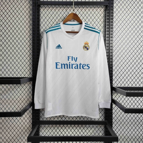 Camisa Real Madrid Retrô 2017/2018 Manga Longa Branca - Adidas