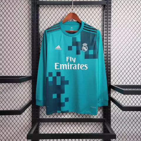 Camisa Real Madrid Retrô 2017/2018 Manga Longa Azul - Adidas