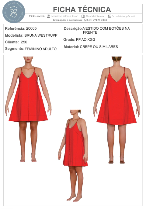 MOLDE VESTIDO CURTO COM BOTÕES NA FRENTE