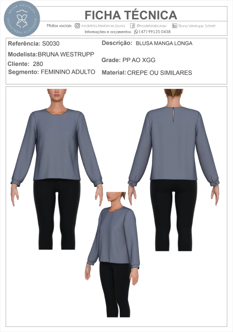 MOLDE BLUSA MANGA LONGA COM PUNHO