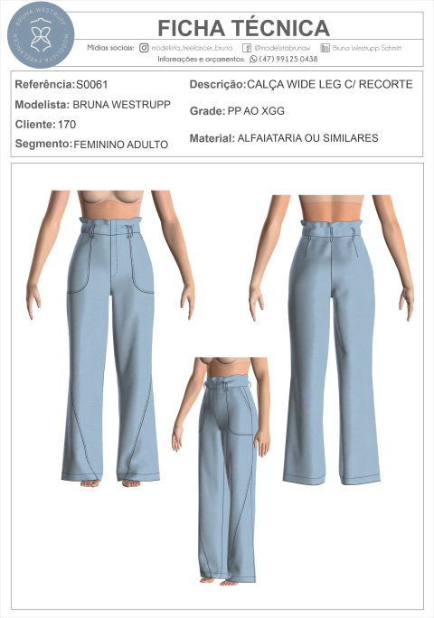 MOLDE CALÇA WIDE LEG COM RECORTE