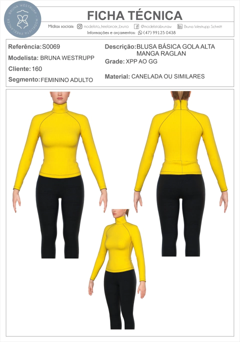 MOLDE BLUSA BÁSICA GOLA ALTA E MANGA RAGLAN