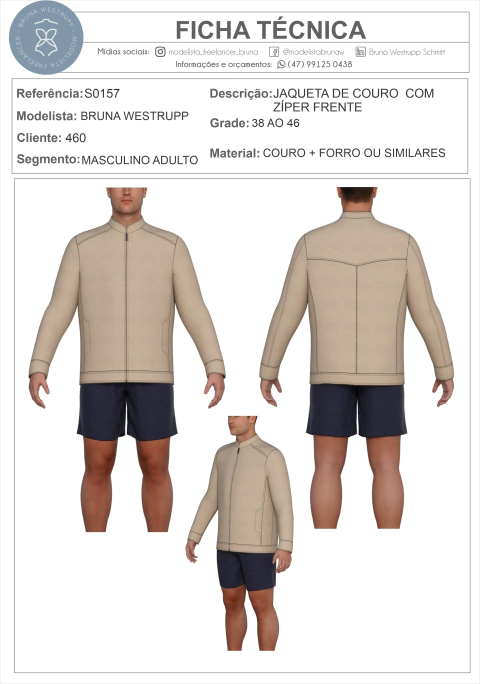 MOLDE JAQUETA DE COURO COM ZÍPER FRENTE