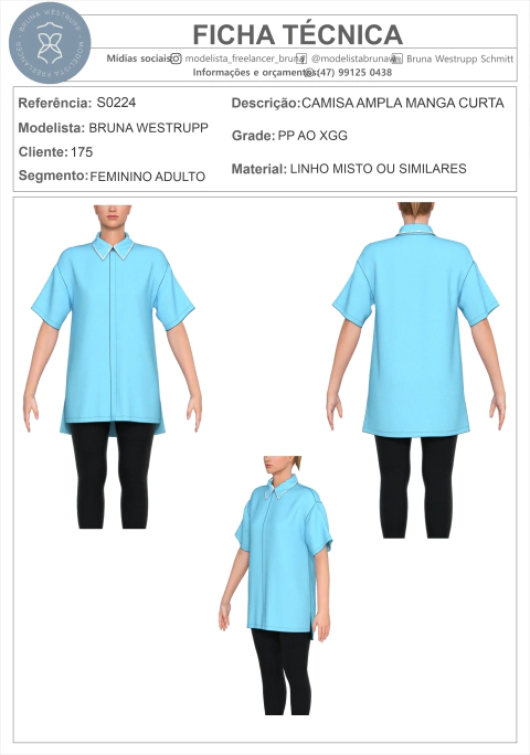 MOLDE CAMISA AMPLA MANGA CURTA