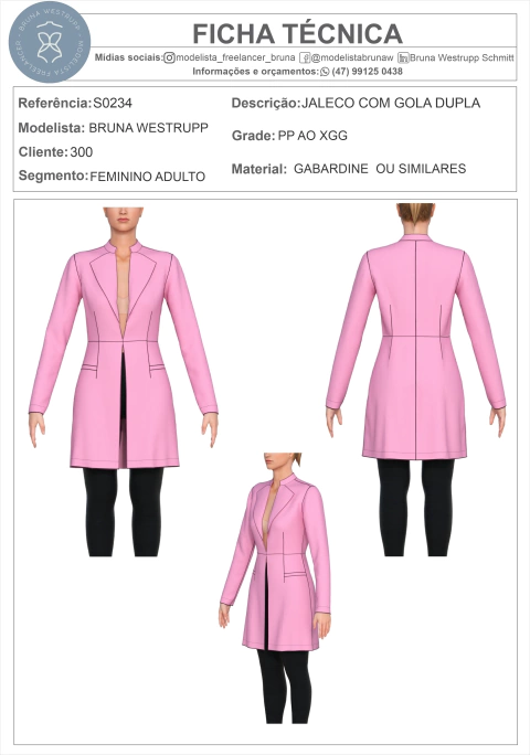 MOLDE JALECO COM GOLA DUPLA