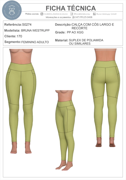 MOLDE CALÇA COM CÓS LARGO E RECORTE