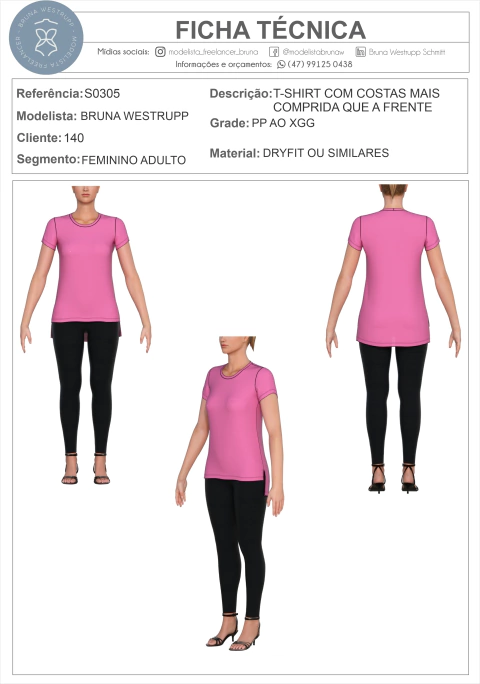 MOLDE T-SHIRT COM COSTAS MAIS COMPRIDA QUE A FRENTE