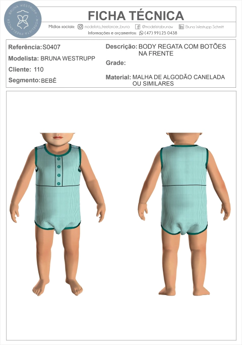 MOLDE BODY REGATA COM BOTÕES FRENTE