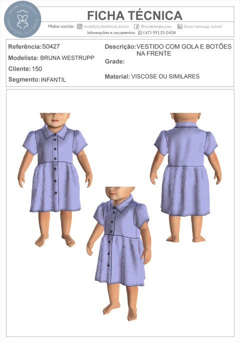 MOLDE VESTIDO COM GOLA E BOTÕES NA FRENTE