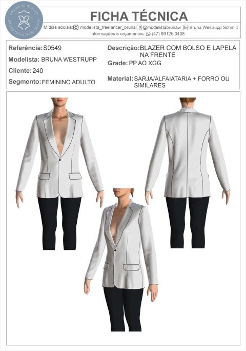 MOLDE BLAZER COM BOLSO E LAPELA NA FRENTE - comprar online