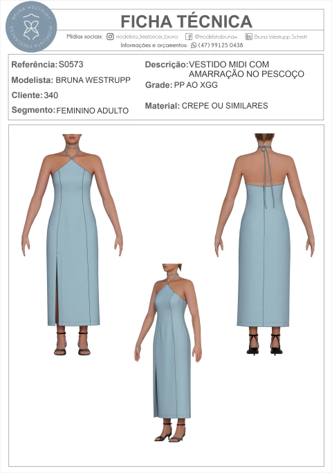 MOLDE VESTIDO MIDI COM AMARRAÇÃO NO PESCOÇO - comprar online