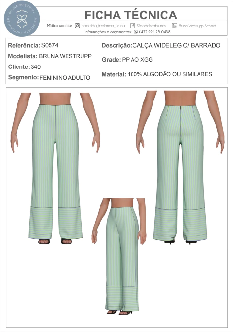 MOLDE CALÇA WIDELEG COM BARRADO - comprar online