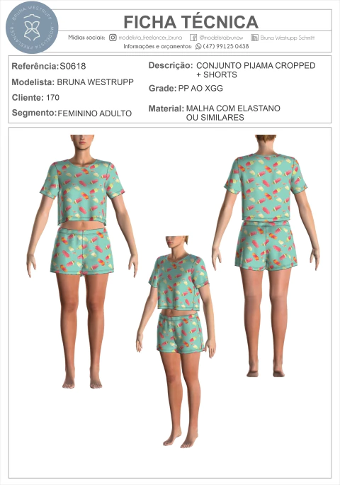 MOLDE CONJUNTO PIJAMA CROPPED + SHORTS - comprar online