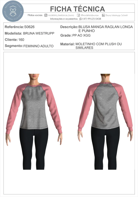 MOLDE MANGA RAGLAN LONGA E PUNHO - comprar online