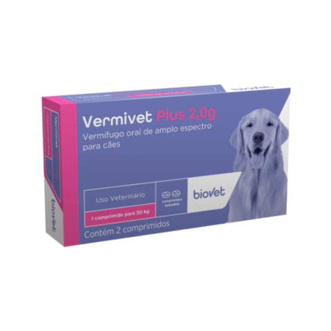 Vermífugo Vermivet Plus 2,0 g Biovet 2 comprimidos