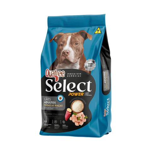 Ração Quatree Select Power Cães Adultos Todas as Raças - Frango, Arroz e Batata-Doce 15KG