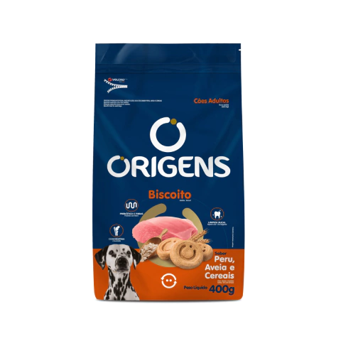 Petisco Origens Premium Especial Biscoito Cães Adultos Sabor Peru, Aveia e Cereais 400g