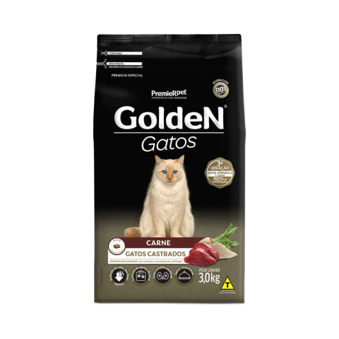 RAÇÃO PREMIER PET GOLDEN FORMULA GATOS ADULTOS CASTRADOS CARNE 3KG