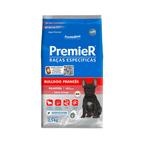 Ração Premier Raças Específicas Bulldog Francês Cães Filhotes Sabor Frango 2,5kg