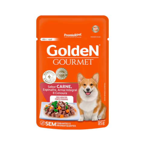 Ração Úmida Sachê Golden Gourmet Cães Adultos de Porte Pequeno Sabor Carne 85g