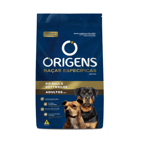 Ração Origens Raças Específicas Pitbull Rotweiller Cães Adultos - 15kg