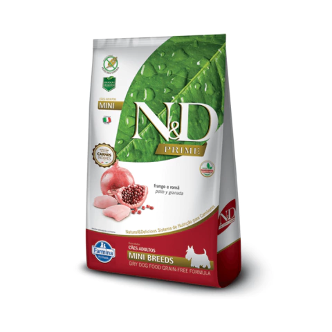 RAÇÃO FARMINA N&D PRIME FRANGO E ROMÃ CÃES ADULTOS RAÇAS PEQUENAS 10,1KG