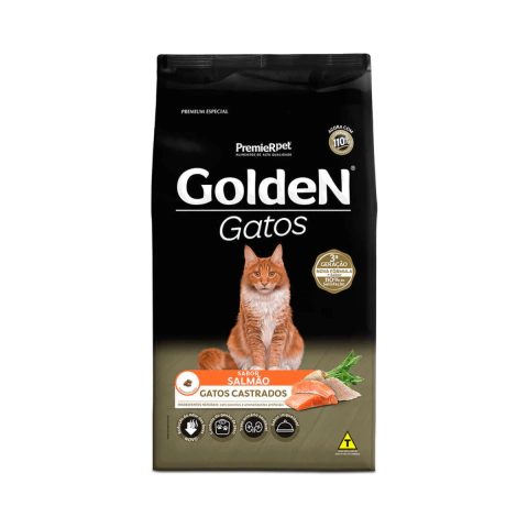 RAÇÃO PREMIER PET GOLDEN FORMULA GATOS ADULTOS CASTRADOS SABOR SALMÃO 10KG