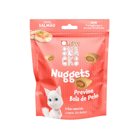 Snack Petisco Quatree Nuggets Gatos Adultos Sabor Salmão Bola de Pelo 60 g