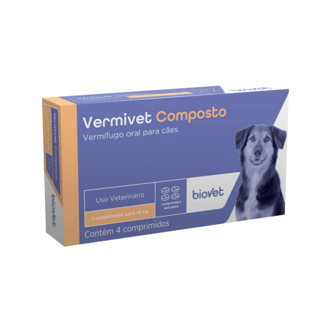 Vermífugo Vermivet Composto Biovet Cães 4 comprimidos