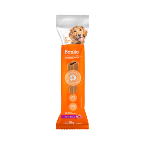 Petisco Papaya Pets Bonão para Cães Adultos Porte Médio e Grande Sabor Bacon 65G 1UN