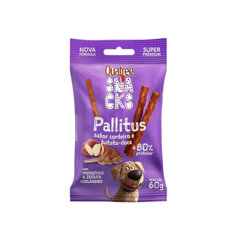 Petisco Snack Pallitus Quatree Cães Sabor Cordeiro e Batata Doce 60 g