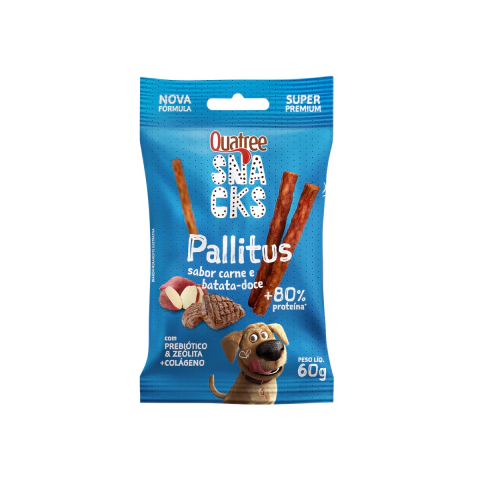 Petisco Snack Pallitus Quatree Cães Sabor Carne e Batata Doce 60 g