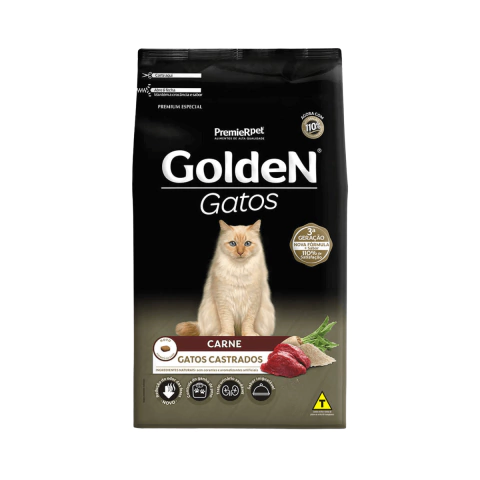 RAÇÃO PREMIER PET GOLDEN FORMULA GATOS ADULTOS CASTRADOS SABOR CARNE 10KG