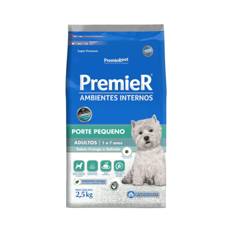 RAÇÃO PREMIER PET AMBIENTES INTERNOS CÃES ADULTOS PORTE PEQUENO SABOR FRANGO E SALMÃO 2,5KG