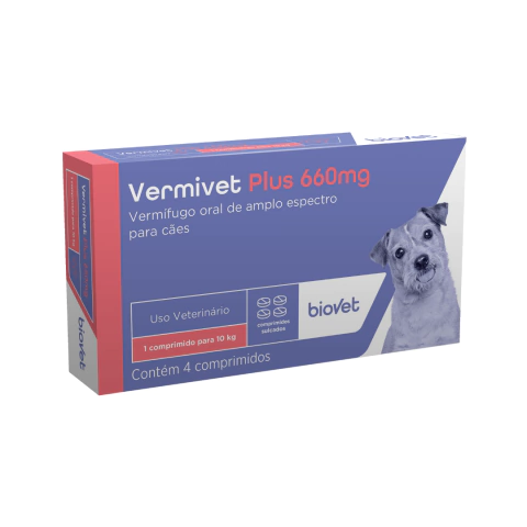 Vermífugo Biovet Vermivet Plus 660mg Cães 4 comprimido